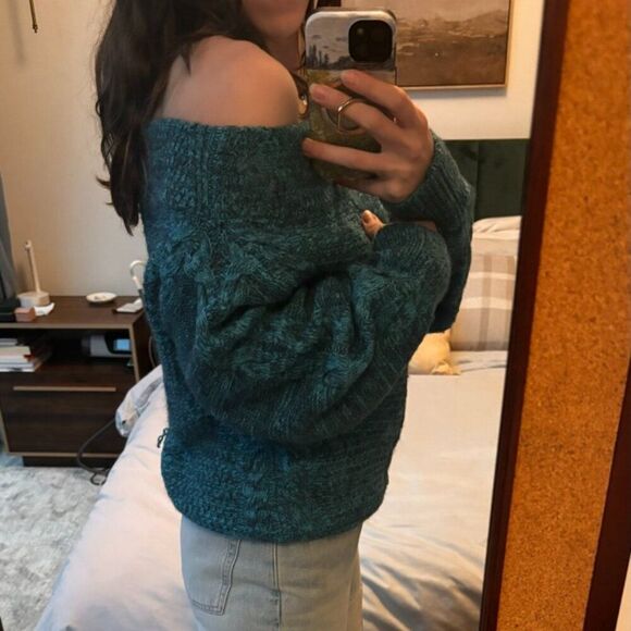 Blue Off-Shouder Knit Anthropologie Sweater - Picture 3 of 5